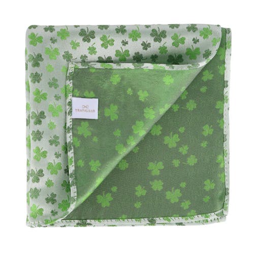 Trafalgar White Shamrock Novelty Silk 12x12 Pocket Square In White