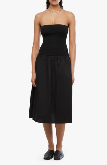 Weworewhat We Wore What Strapless Mixed Media Midi Dress In Black