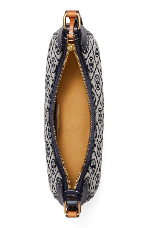 Tory Burch T-monogram Jacquard Crescent Shoulder Bag In Tory Navy