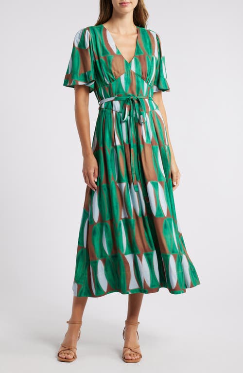 Shop Du Paradis Colleen Short Sleeve Dress In Vintage Green Geo