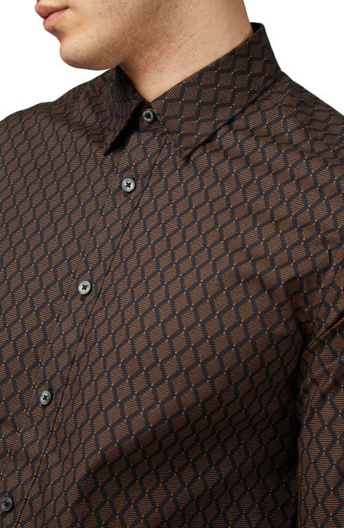 Ben Sherman Linear Geo Print Organic Cotton Button-up Shirt In Brown/black