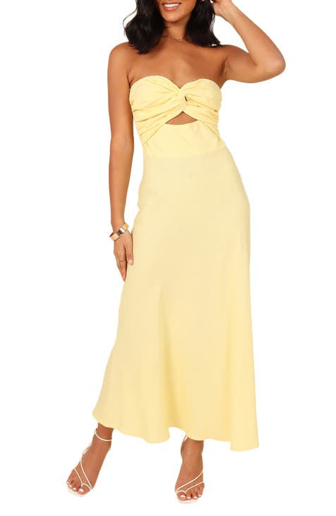 Strapless Scoop Back Maxi Bridesmaid Dress With Front Slit In