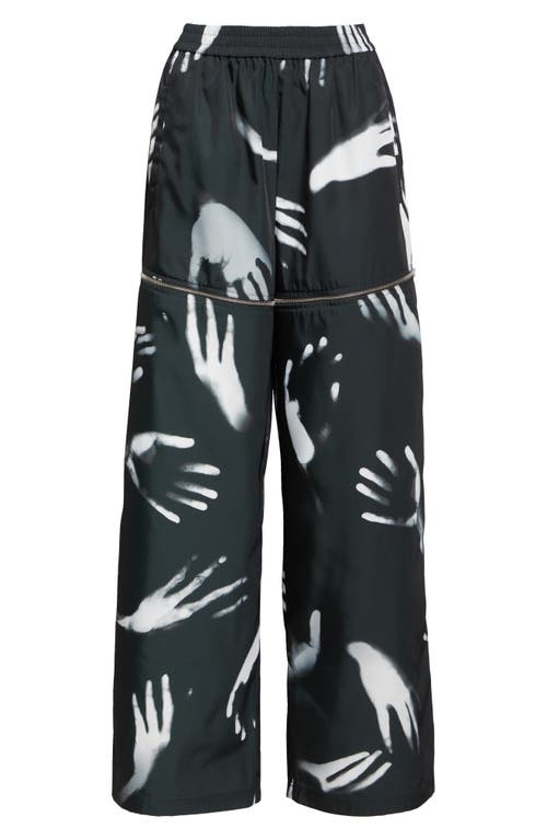 Area Handprint Slit Wide Leg Track Pants In Black/white