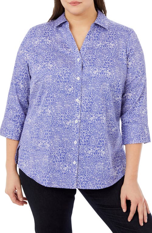 Foxcroft Mary Croc Print Three-Quarter Sleeve Button-Up Shirt in Iris Bloom