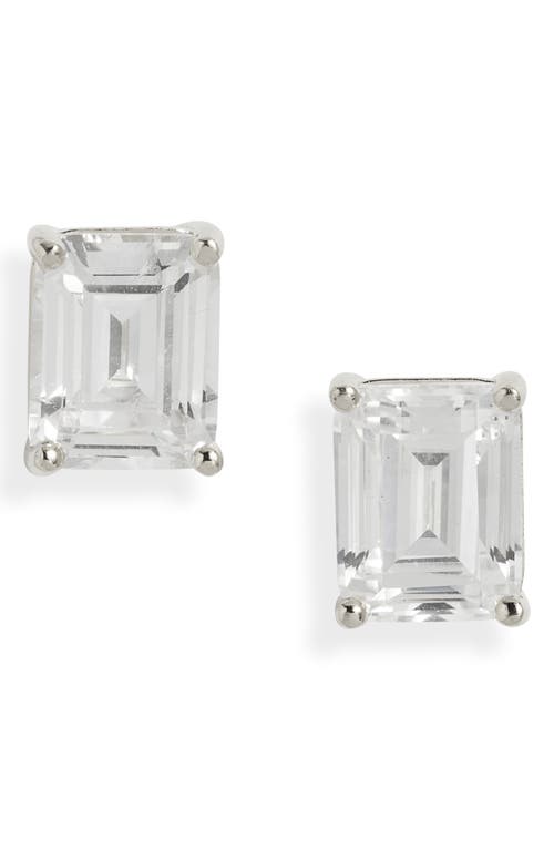 Nordstrom Emerald Cubic Zirconia Sterling Silver Stud Earrings in Platinum Plated at Nordstrom