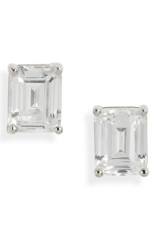 Nordstrom Emerald Cubic Zirconia Sterling Silver Stud Earrings in Platinum Plated at Nordstrom