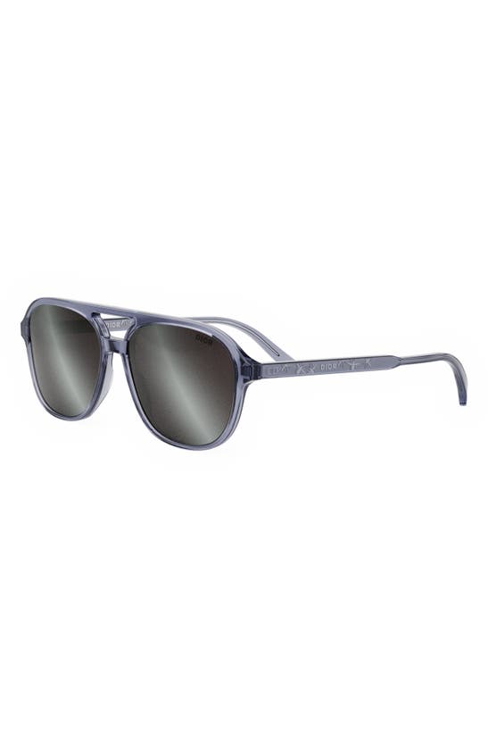 Shop Dior In N1i 57mm Navigator Sunglasses In Shiny Light Blue / Smoke