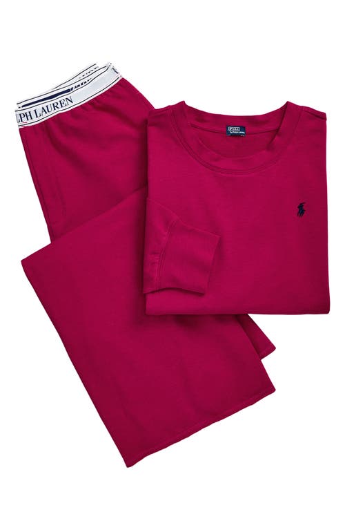 Shop Polo Ralph Lauren Sweatshirt & Wide Leg Pajamas In Classic Red