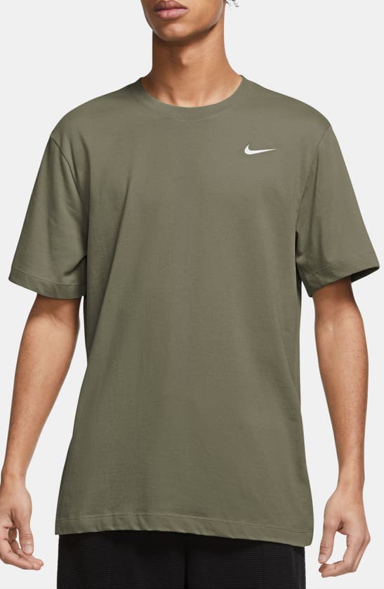 Shop Nike Dri-fit Training T-shirt In Olive/ White