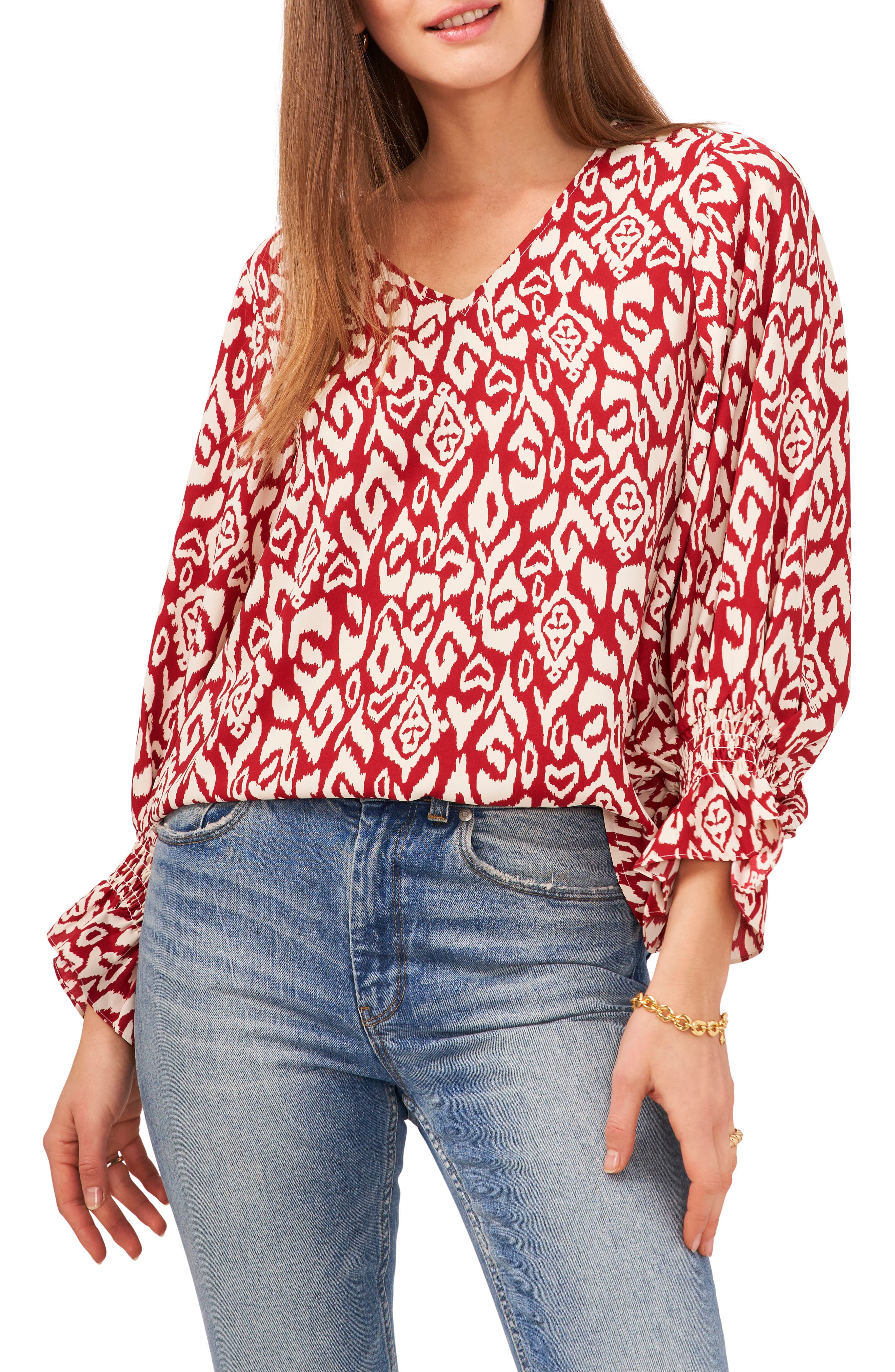 red patterned top