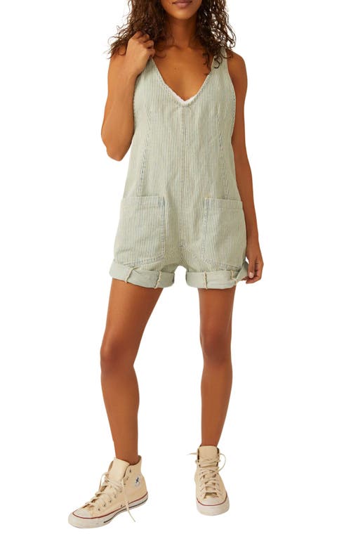 Free People High Roller Railroad Stripe Cotton Short Overalls Pillow Talk at Nordstrom,
