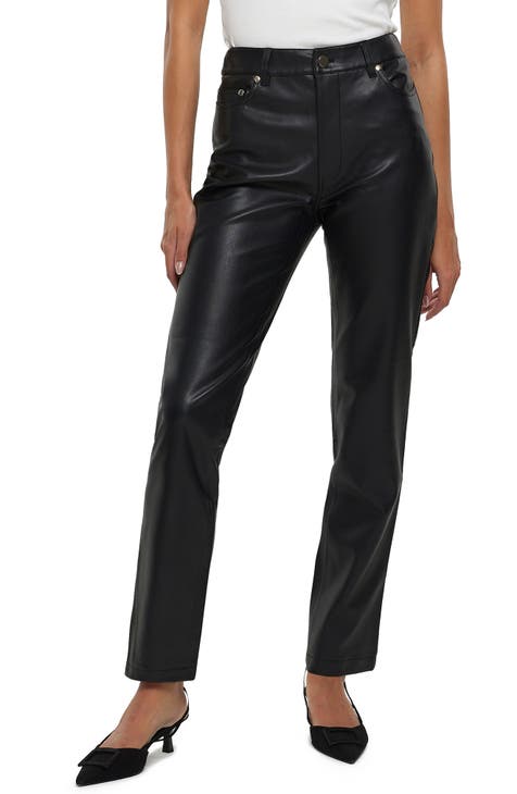 pushBUTTON Black Leather Panty Line Straight Denim Jeans
