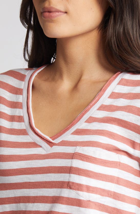 Shop Caslon V-neck Short Sleeve Pocket T-shirt In Pink Canyon- White Charm