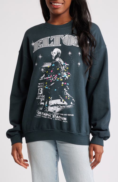 Daydreamer Elton John Olympia Cotton Graphic Sweatshirt In Vintage Black