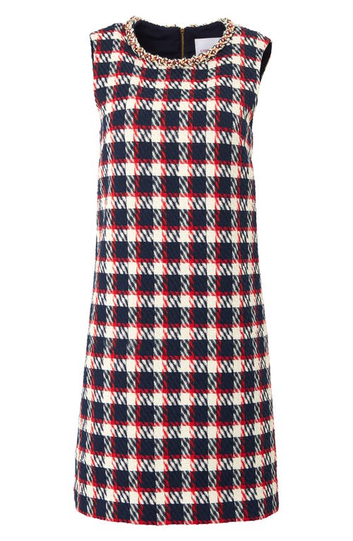 Shop Carolina Herrera Chain Embroidered Tweed Shift Dress In Midnight Multi