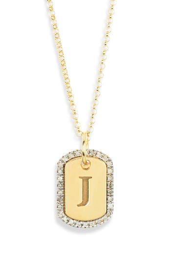 Meshmerise Diamond Initial Dog Tag Pendant Necklace In Yellow-j