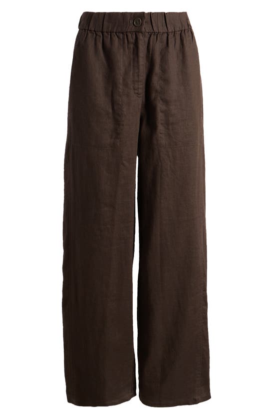 Eileen Fisher Wide-leg Organic Linen Pants In Dark Brown