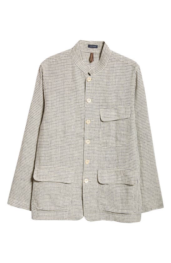 Shop Drake's Check Linen Forestiere Jacket In Ecru And Navy