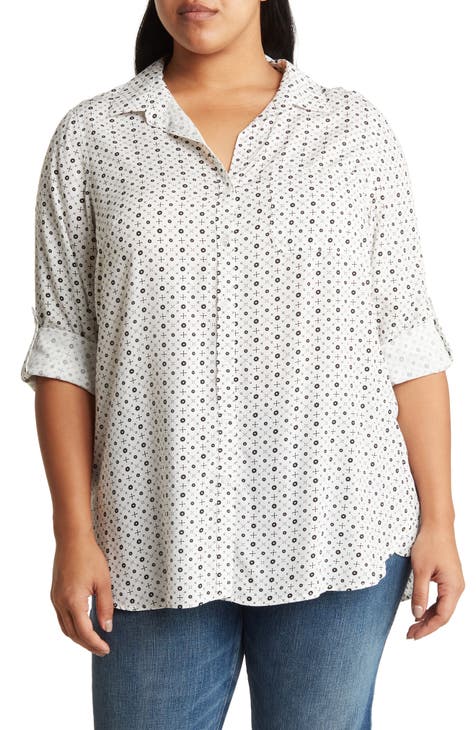 Elisa Roll Tab Long Sleeve Button-Up Shirt (Plus)