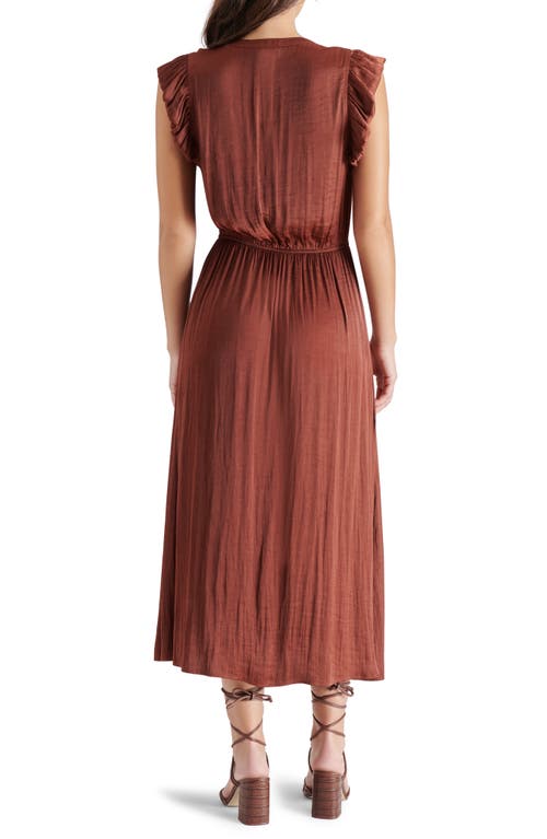 Shop Steve Madden Allegra Ruffle Sleeve Satin Midi Dress In Cinnamon