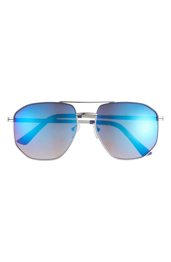Guess 60mm Pilot Sunglasses In Shiny Light Nickel / Smoke