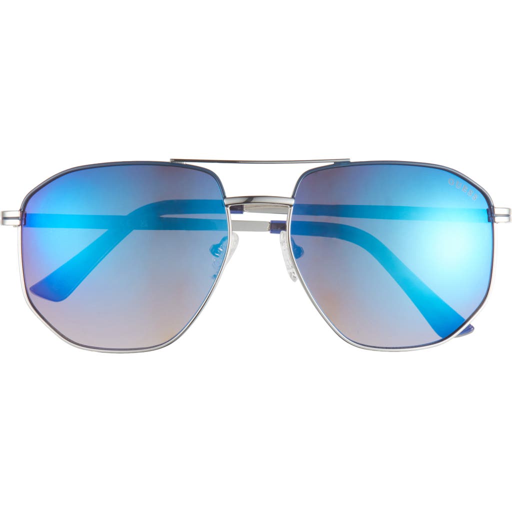 Guess 60mm Pilot Sunglasses In Shiny Light Nickel/smoke
