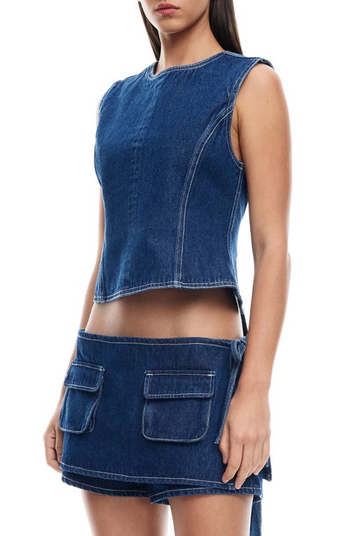 Shop Lioness Countryside Open Back Denim Top In Blue Denim