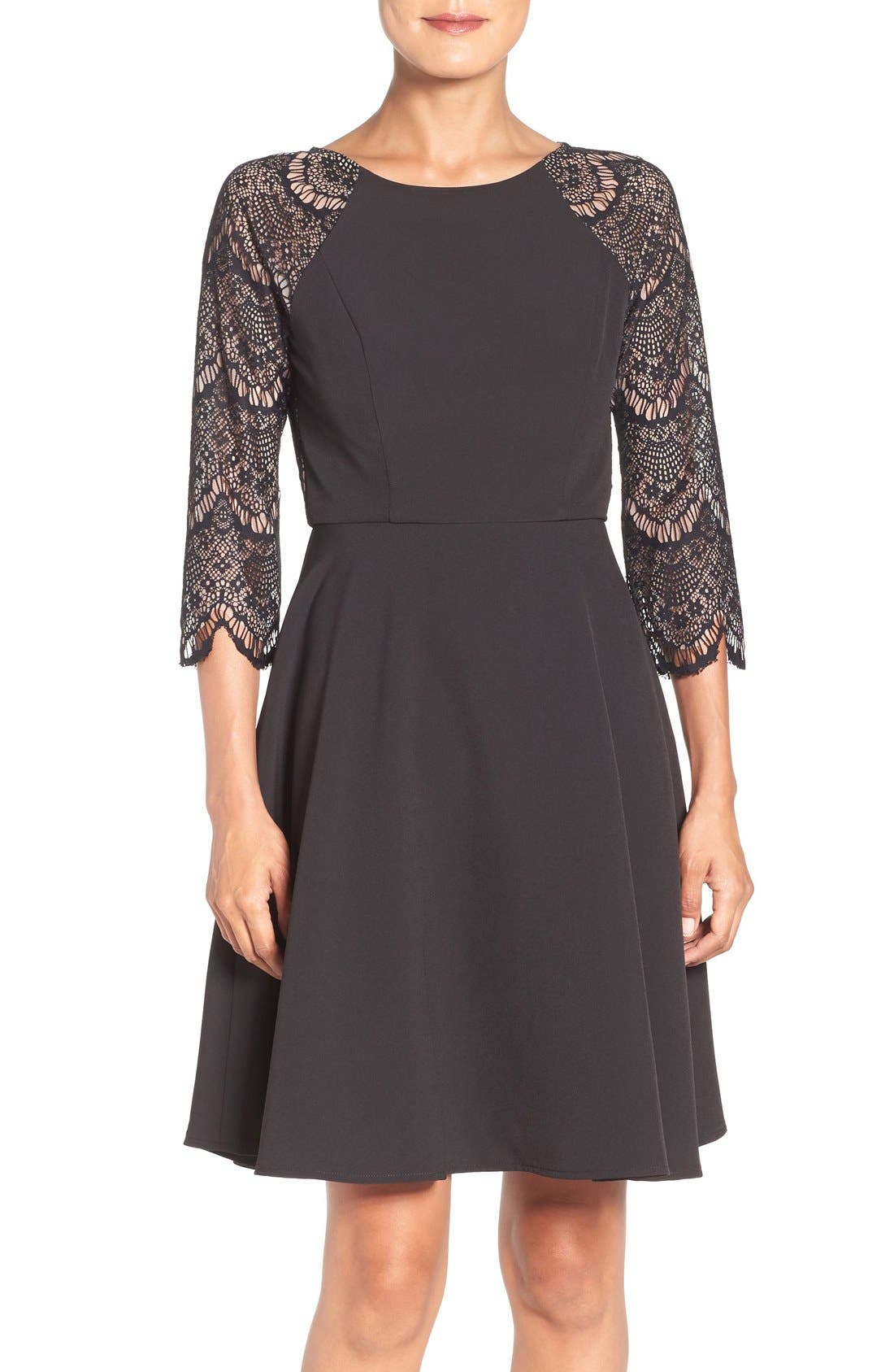 London Times Lace Panel Fit & Flare Dress Nordstrom