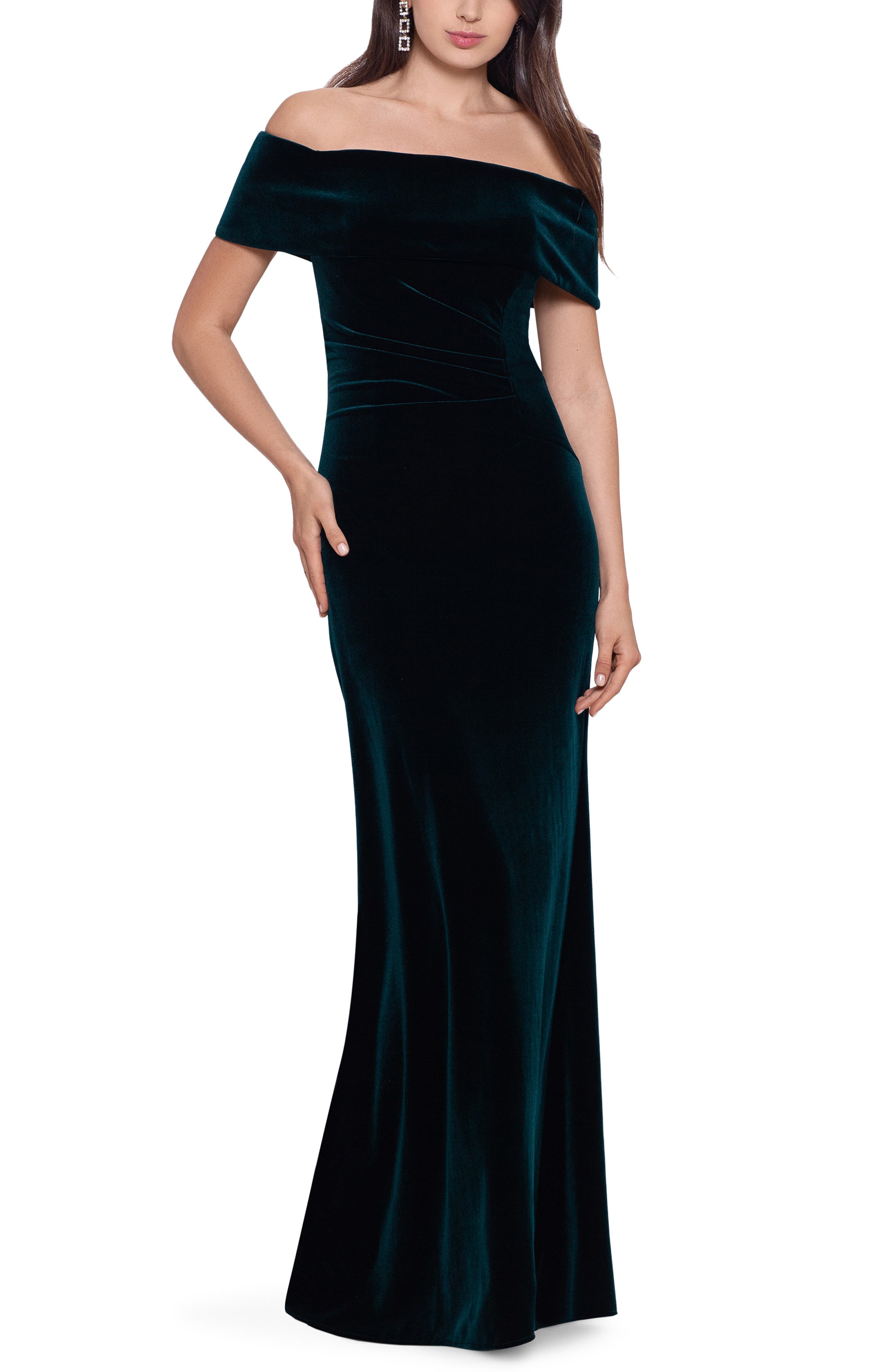 xscape strapless velvet gown