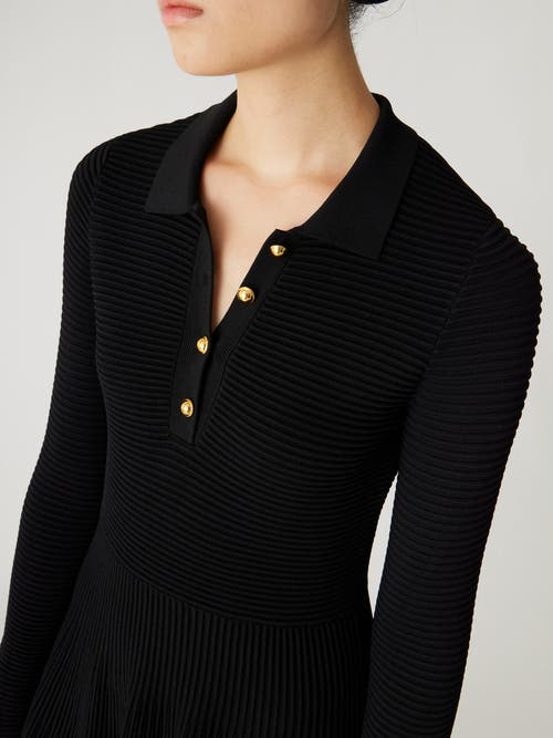 Rebecca Taylor Ottoman Knit Ls Dress In Black
