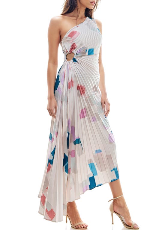 Shop Socialite Print Asymmetric Hem Pleated Maxi Dress In Cream Geo Print