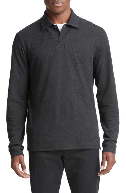 Vince Men's Double-face Polo Shirt In Heather Charcoal/dune Grey