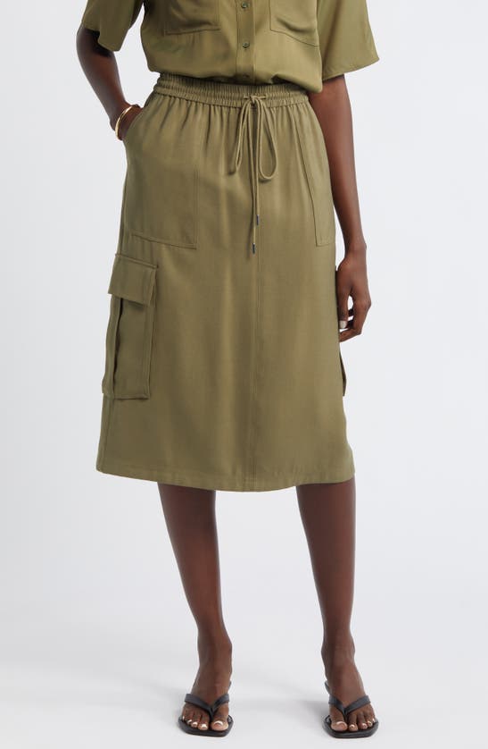 Shop Nordstrom Drawstring Waist Utility Skirt In Olive Burnt