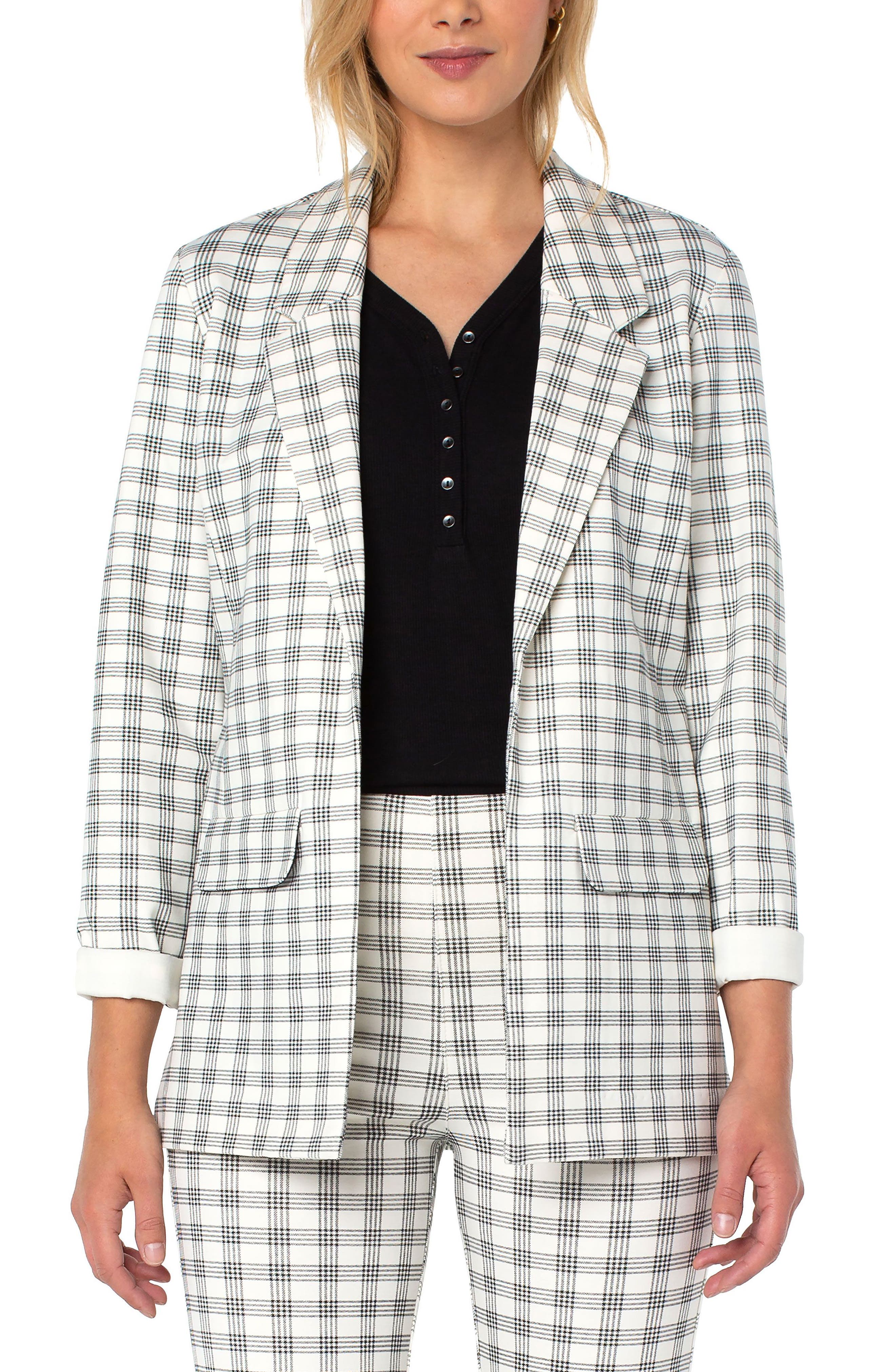 grey and black plaid jacket