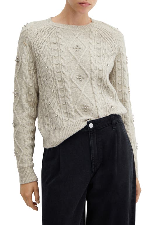 MANGO Rhinestone Cable Stitch Sweater in Light/Pastel Grey at Nordstrom, Size X-Small