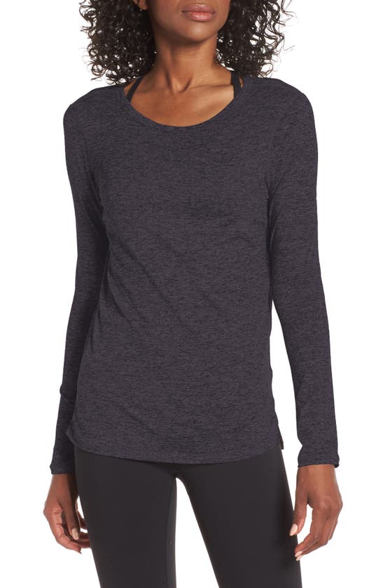 Zella Liana Long Sleeve Recycled Blend Performance T-shirt In Black Shade