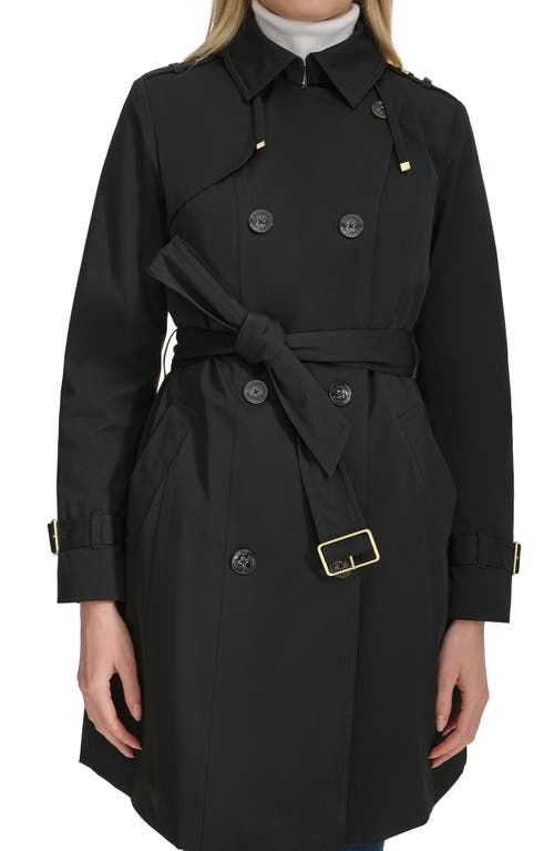 Shop Cole Haan Signature Classic Double Breasted Hooded Trench Coat In Black