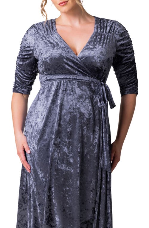 Kiyonna Cara Crushed Velvet Wrap Gown In Deep Frost