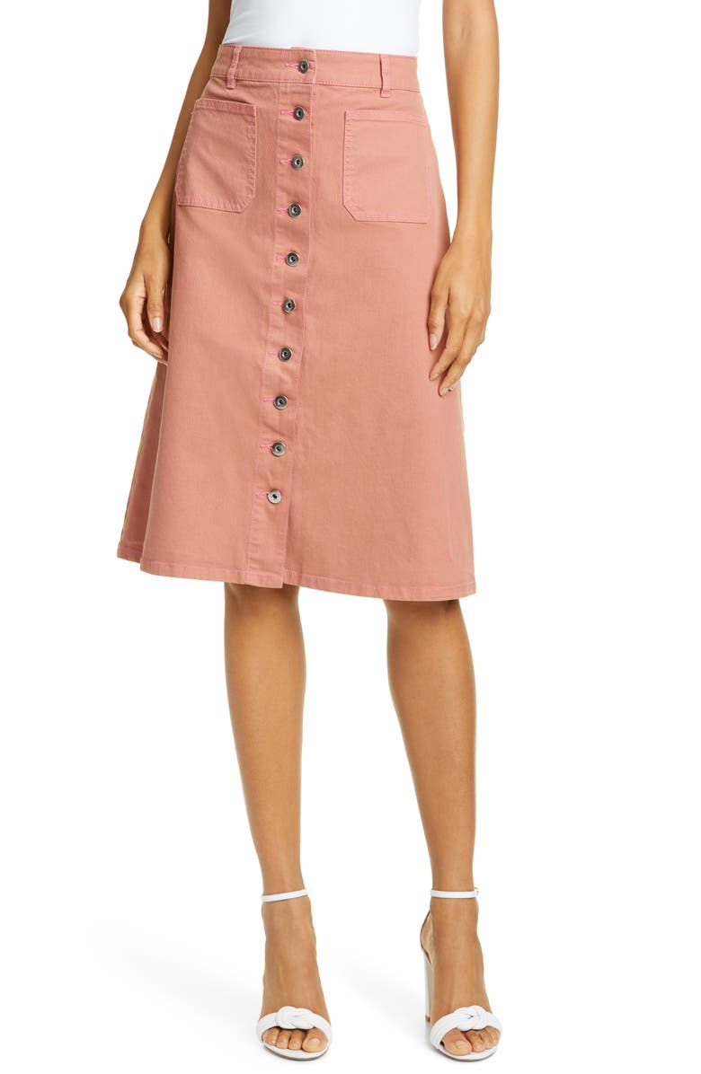 button front denim skirt, Main, color, NEARLY NUDE