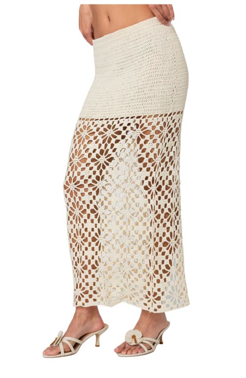 Edikted Ida Back Slit Crochet Maxi Skirt In Cream