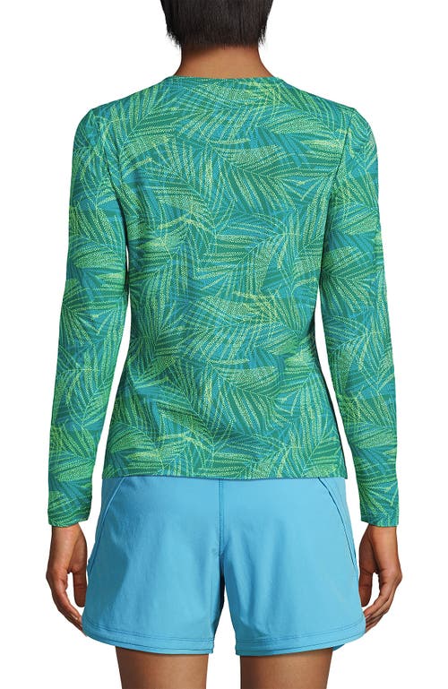 Shop Lands' End Crew Neck Long Sleeve Rash Guard Upf 50 Sun Protection Swim Tee In Island Emerald Stipple Palm