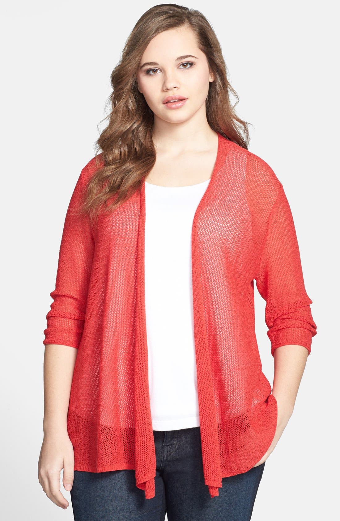 NIC+ZOE Mesh Knit Cardigan (Plus Size) Nordstrom