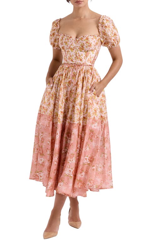 House Of Cb Penelope Floral Puff Sleeve Corset Maxi Dress In Vintage Rose Print