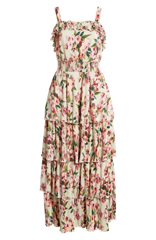 Shop Chelsea28 Plissé Tiered Maxi Dress In Green- Pink Blossoms