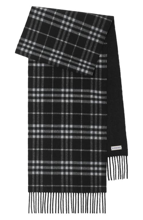 Shop Burberry Icon Check Fringe Reversible Cashmere Scarf In Black/calico Ip Check