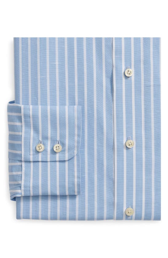 Shop Brooks Brothers X Thomas Mason® Regular Fit Stripe Cotton & Linen Dress Shirt In Light Blue Stripe