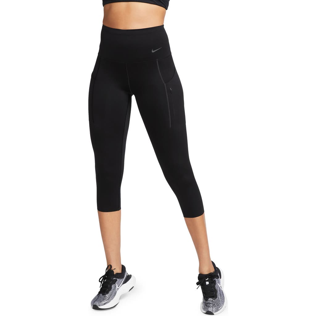 Nike Dri-fit Go Firm Support High Waist Crop Leggings In Black/black