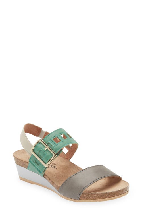 Shop Naot Dynasty Wedge Sandal In Grey/jade/ivory Leather