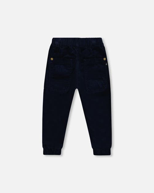 Shop Deux Par Deux Boy's Stretch Corduroy Jogger Pants Navy In Peacoat