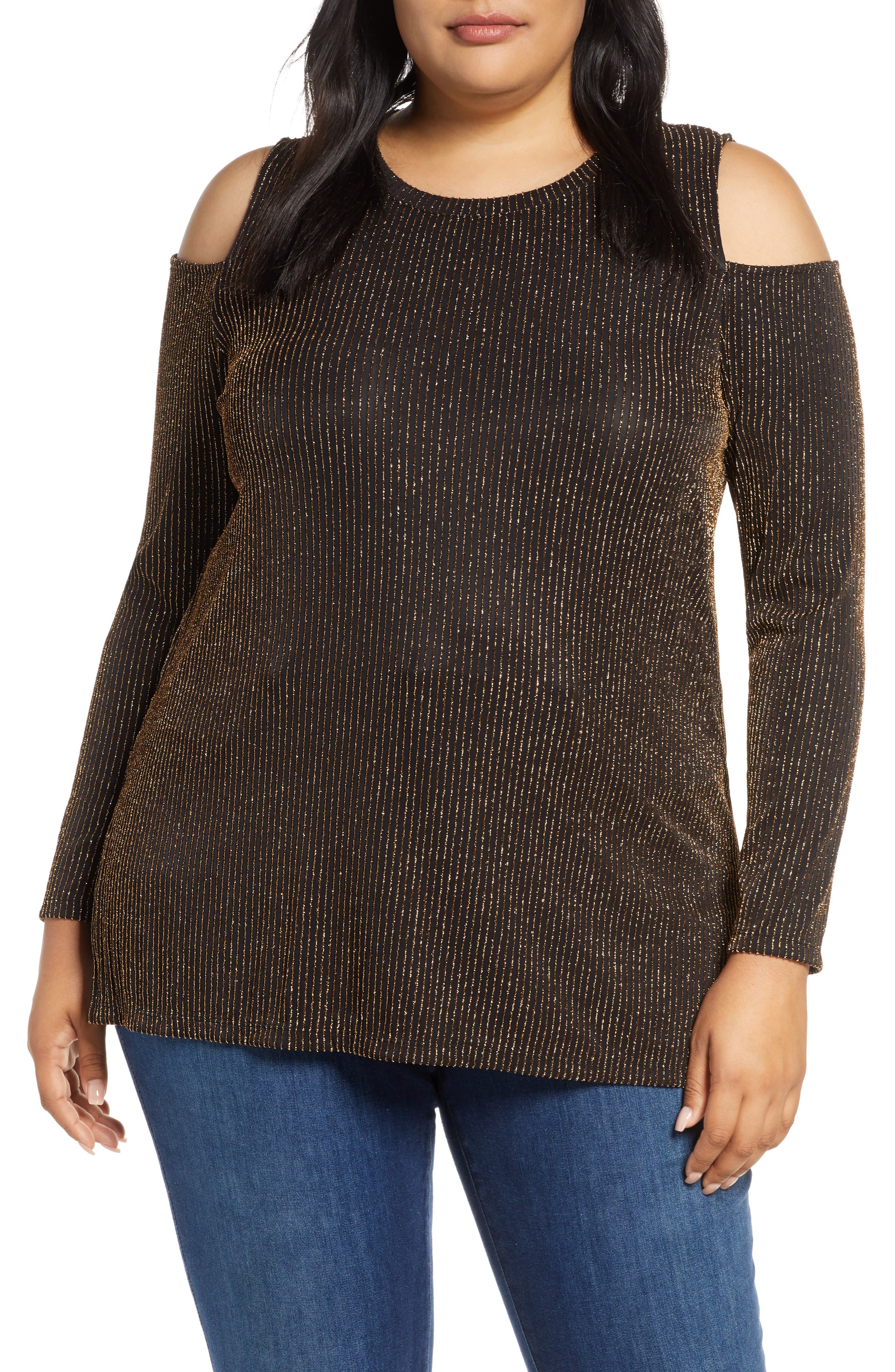 black and gold cold shoulder top